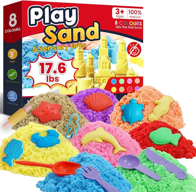 FURWEY Play Sand Set, with 17.6lbs of Colorful Sensory Sand, Plus 22 Tools & by FURWEY