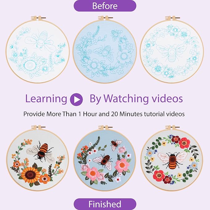Uniartfy 3 Pack Bee Flower Embroidery Kits - Image 4