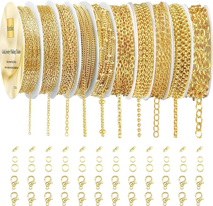 Ecoofor Gold Necklace Chains for Jewelry Making, 78.7 Feet 10 Rolls Jewelry by Ecoofor