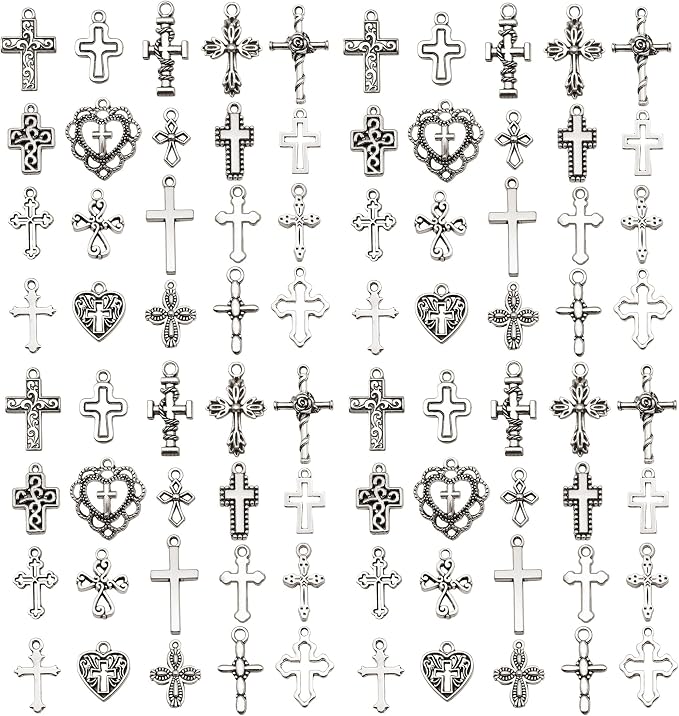 WOCRAFT 60pcs Antique Silver Cross Bracelet Charms by WOCRAFT