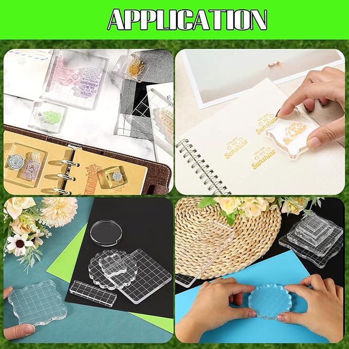 2Pcs Clear Stamp Blocks Set, 2 x 2 Inch Square Acrylic Blocks for Stamping With Grid Lines - Scrapbooking Crafts Tools