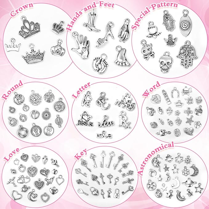 400 Pcs Silver Charms for Jewelry Making, Wholesale Bulk Lots Tiny Assorted - Image 6