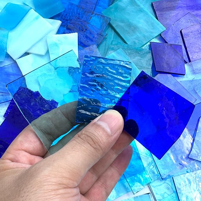 ILLUCKAI 2.2lb Blue Mixed Stained Glass Scraps, Irregular Stained Glass Sheets - Image 2