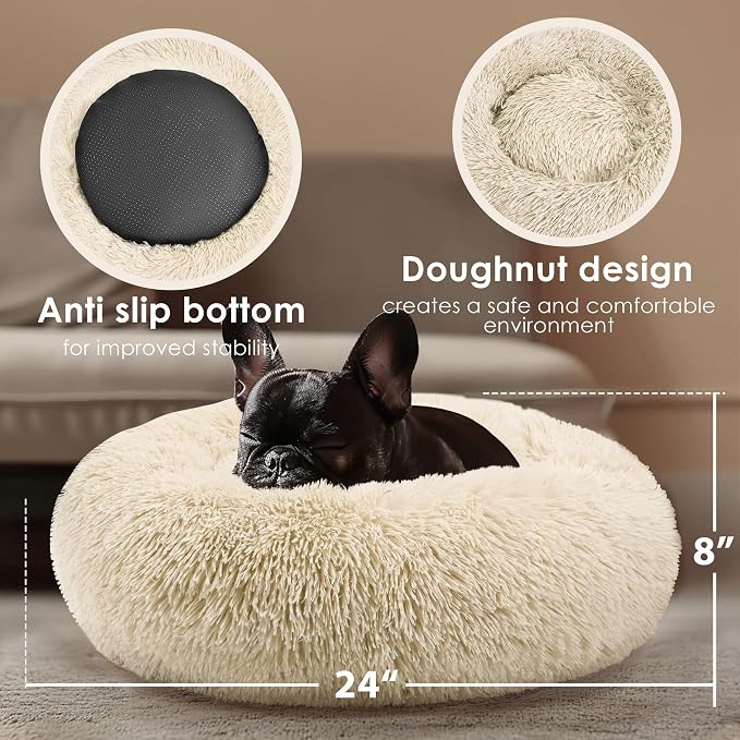 Dogs Bed for Small Dogs, Anti-Anxiety Washable Round Bed - Image 3