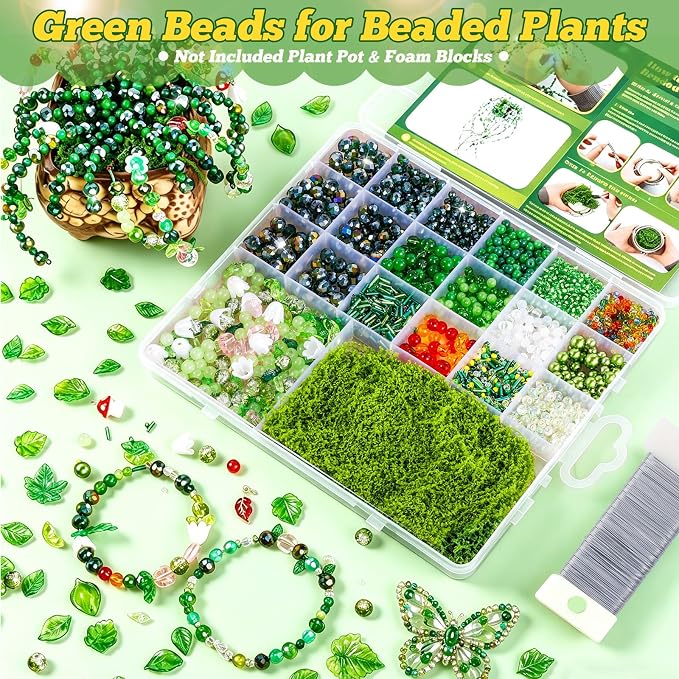 FOGWOWO 2628 Pcs Beaded Plant Kit Green Beads - Image 6