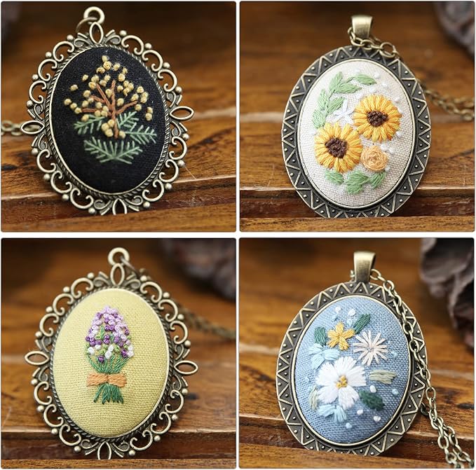ZOCONE 4 Packs Embroidery Necklace Kits, Embroidery Pendant Kit Mini Cross - Image 6