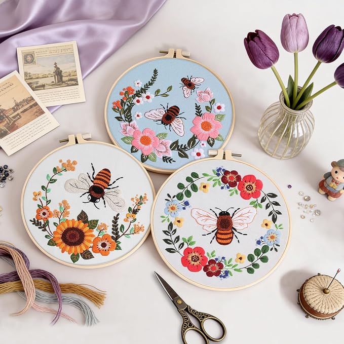 Uniartfy 3 Pack Bee Flower Embroidery Kits - Image 5