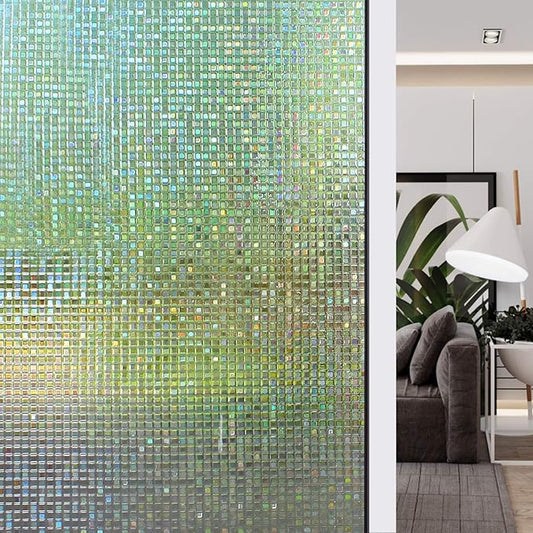 HIDBEA 3D Window Privacy Film - Rainbow Decorative Window Clings, Heat Control Glass Tint - 35.4" x 16.4 Feet, Mosaic Patterns