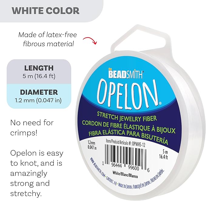 The Beadsmith Opelon Stretch Cord – Elastic Beading Fiber, White, 1.2 mm Diameter, 5 Meters (16.4 ft) Spool