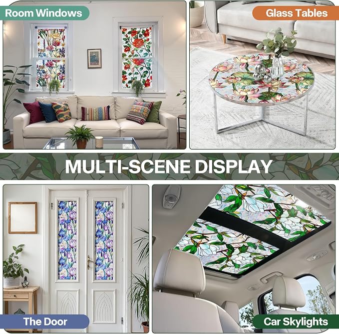 Stained Glass Window Film UV Resistant Window Privacy Film White Floral Privacy - Image 5