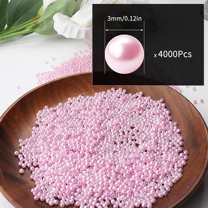 4000pcs Pink 3mm Pearl Beads - Image 2