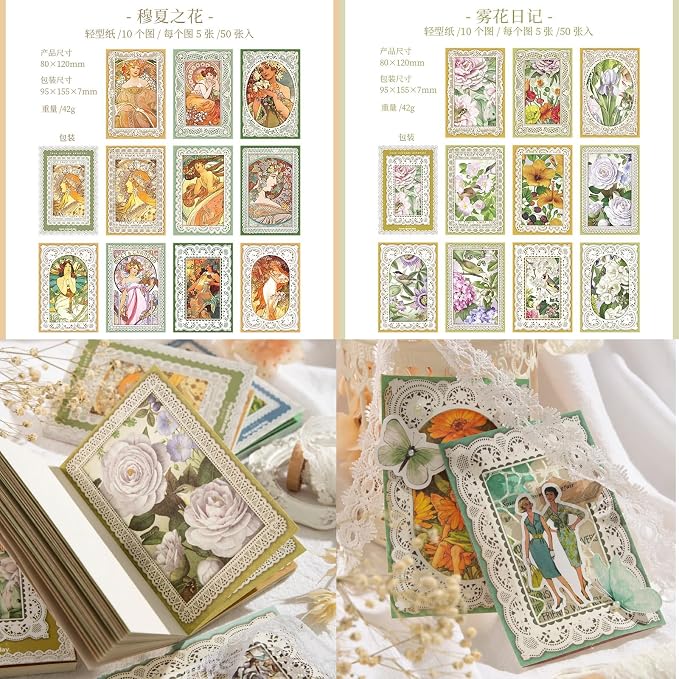 300 Sheets Vintage Scrapbook Paper Pack, 6 Booklets Aesthetic Botanical & Retro - Image 3