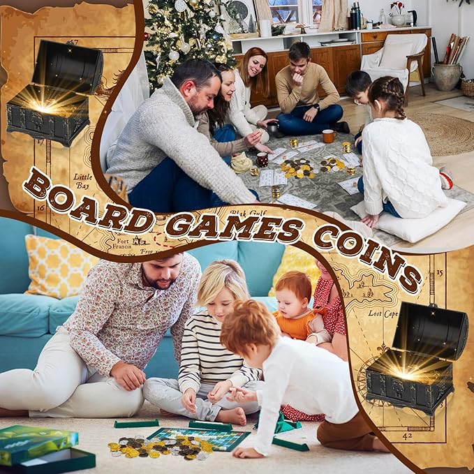 Hanaive 100 Pcs Pirate Coins Plastic Coins Kids Fake Play Coins Replica Spanish Doubloons St. Patrick's Coin for Pirate Party Treasure Chest Board Games Tokens Toys Cosplay (Gold, Silver, Bronze)
