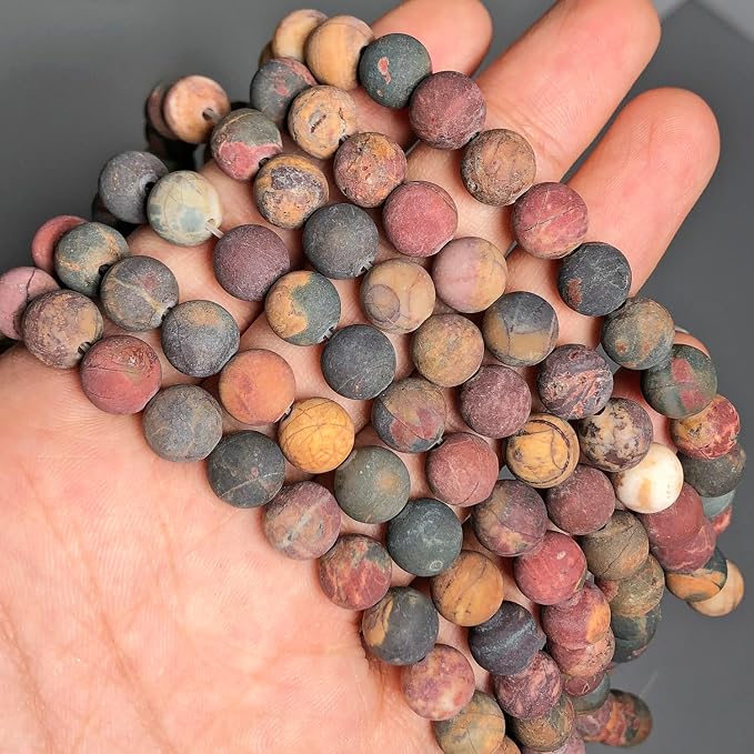 8mm Matte Picasso Jasper Bead, 15-Inch Matte Round Loose Stone Beads - Image 8