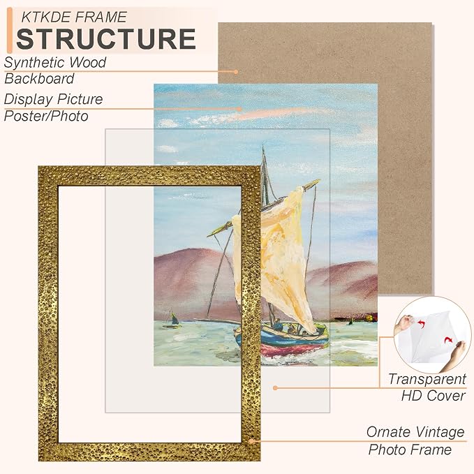 KTKDE 16x24 Picture Frame Set of 2, Ornate Vintage Gold Poster Frames - Image 2