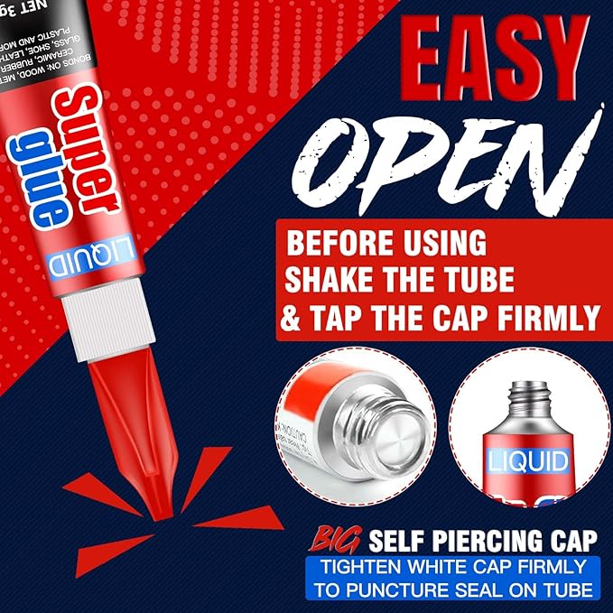3 Gram (Pack of 24) Single Use Super Glue Liquid, Super Fast, Thin & Strong Adhesive Superglue, Cyanoacrylate Glue for Hard Plastics, DIY Craft, Ceramics, Leather, Metal Etc