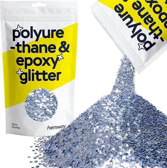 Hemway Polyurethane & Epoxy Resin Glitter 100g / 3.5oz Metallic Crystal Flake Additive for Flooring Jewelry Tumblers Glass Pigment - Extra Chunky (1/24" 0.040" 1mm) - Azure Blue