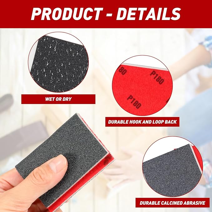 24 Pcs Sanding Sponge 3000 Grit, Washable & Reusable Sanding Blocks for Wood, Metal, Drywall, Glazing, Wet Dry Sandpaper for Smooth Finishing
