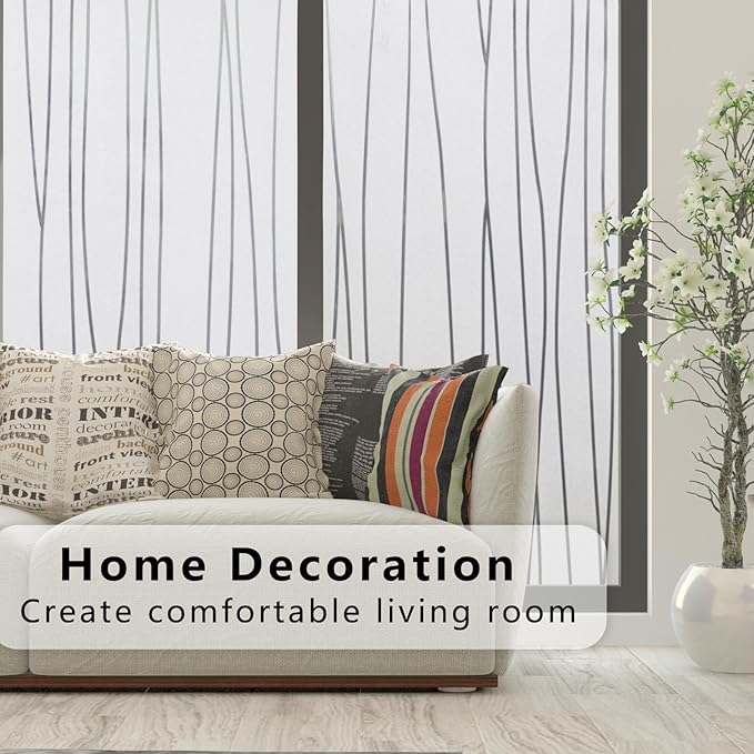 Finnez Window Privacy Film Decorative Frosted Window Cling Privacy Film for Glass, Non-Adhesive Heat Anti-UV for Home Office Living Room, Irregular Stripe Patterns, 17.5 x 157.4 Inches