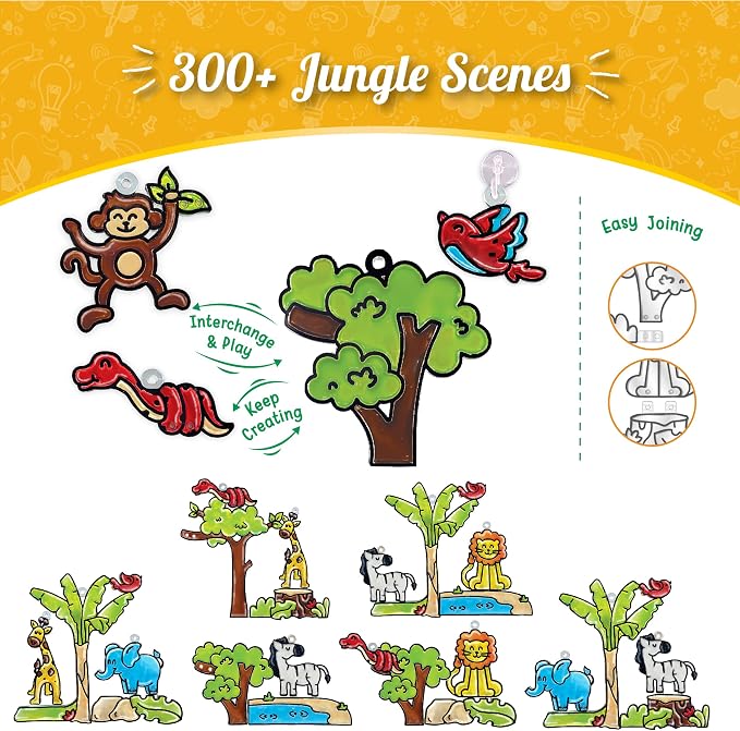 Imagimake Window Art Jungle | Low Mess Suncatcher Kit | 16 Pieces Glass - Image 4