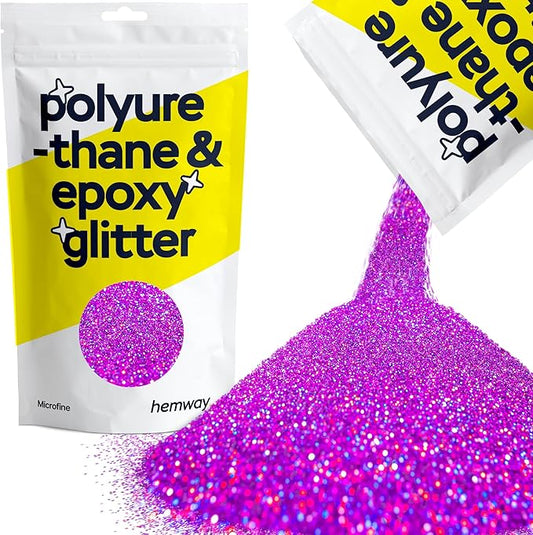 Hemway Polyurethane & Epoxy Resin Glitter 100g / 3.5oz Metallic Crystal Flake Additive for Flooring Jewelry Tumblers Glass Pigment - Microfine (1/256" 0.004" 0.1mm) - Purple Holographic