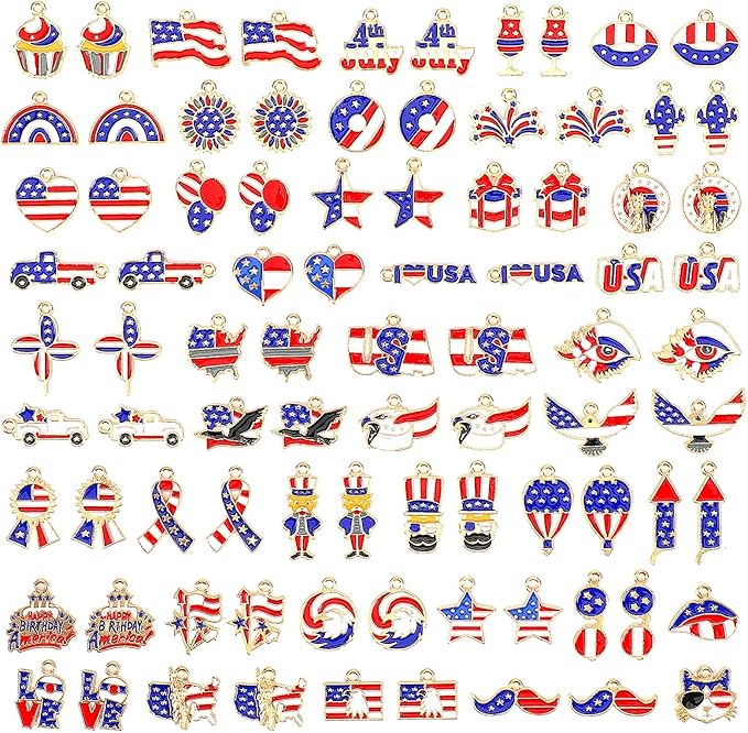 SANNIX 110Pcs Independence Day Charms, Patriotic Charms 4th of July Red White by SANNIX