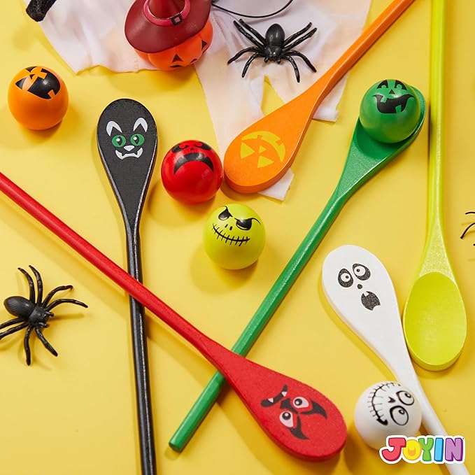 JOYIN 6 Pcs Halloween Egg and Spoon Race Game Set; Eyeballs and Spoons with Assorted Colors for Kids Adults Halloween Outdoor Fun Games, Party Favor Supplies, Classroom Activities