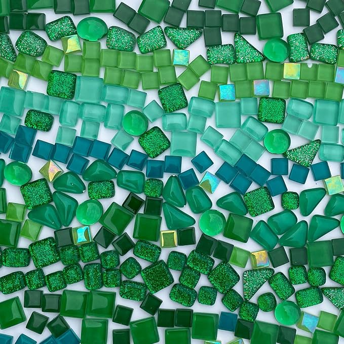 LITMIND 1.1LB Green Mixed Irregular Crystal Glass Mosaic Tiles by LITMIND