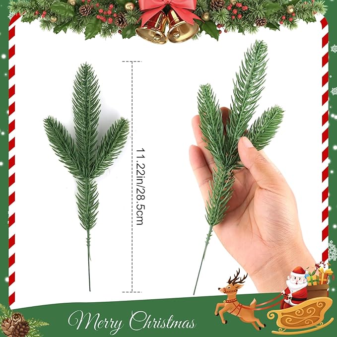 Hananona 150 Pcs Artificial Pine Branches Christmas Greenery Pine Picks DIY Cedar Picks and Sprays Accessories for Christmas Garland Wreath and ChristmChristmas Home Decor (150, Green)