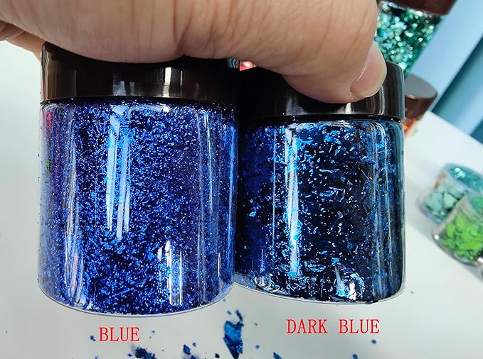 Gilding Flakes,Gold Foil Flakes for Resin,Blue Red Purple Pink Metallic Foil Flakes for Resin Jewelry Making,Nails,Painting Art,Crafts and Slime (Dark Blue)