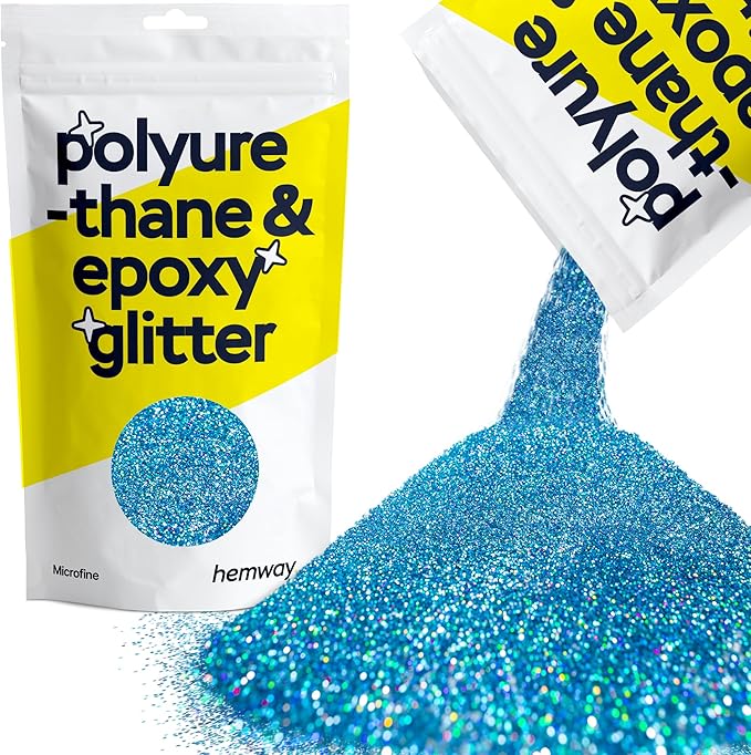 Hemway Polyurethane & Epoxy Resin Glitter 100g / 3.5oz Metallic Crystal Flake Additive for Flooring Jewelry Tumblers Glass Pigment - Microfine (1/256" 0.004" 0.1mm) - Ocean Blue Holographic