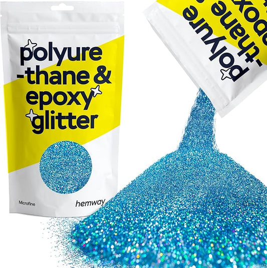Hemway Polyurethane & Epoxy Resin Glitter 100g / 3.5oz Metallic Crystal Flake Additive for Flooring Jewelry Tumblers Glass Pigment - Microfine (1/256" 0.004" 0.1mm) - Ocean Blue Holographic