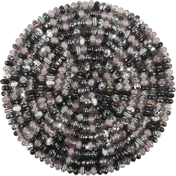 60Pcs Large Hole Beads Spacer Beads Black Assorted European Craft Big Beads by BRACELETMAKINGKIT
