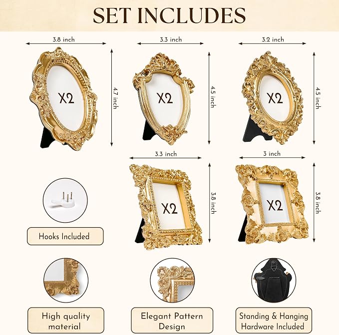 97 Decor Mini Gold Picture Frames, oval and rectangle shapes, - Image 2