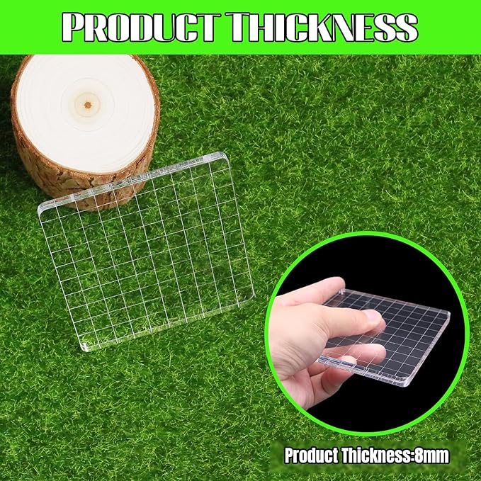 2Pcs Clear Stamp Blocks Set, Square 4 x 4 Inch Acrylic Blocks for Stamping With Grid Lines, Scrapbooking Crafts Tools