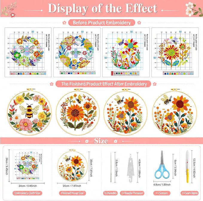 Zhenqing Bee & Flower Garden Cross Stitch Kit - Image 4