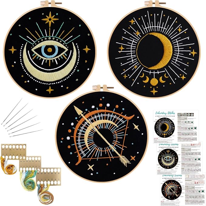 Louise Maelys 3 Set Tarot Moon Embroidery Kits by LouiseMaelys