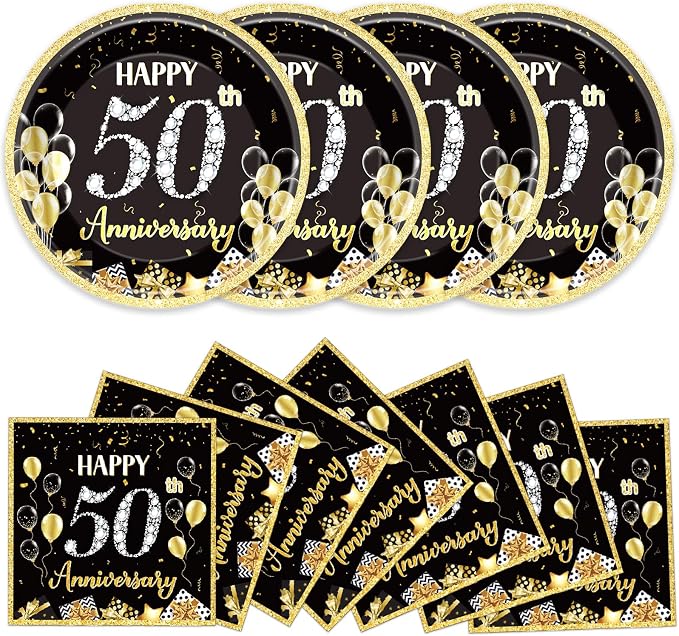 48Pcs 50th Anniversary Paper Plates Napkins Wedding Party Decorations Employee by Qyeahkj