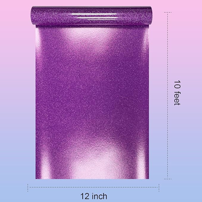 Glitter HTV Heat Transfer Vinyl Rolls- 12" x 10ft. Glitter Iron on Vinyl for DIY T-Shirts, Glitter for All Cutters, Heat Transfer Vinyl (Purple)