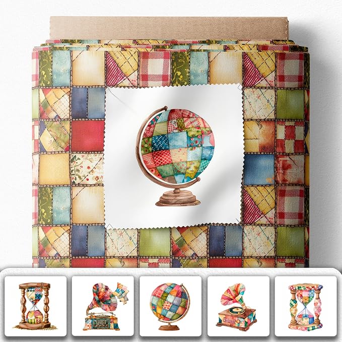 Patchwork Globe Cotton Fabric Panel – 6 Designs + Bonus Sheet 29.5×19.6 inch - Image 2