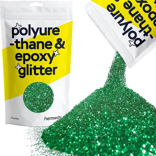 Hemway Polyurethane & Epoxy Resin Glitter 100g / 3.5oz Metallic Crystal Flake Additive for Flooring Jewelry Tumblers Glass Pigment - Chunky (1/40" 0.025" 0.6mm) - Emerald Green
