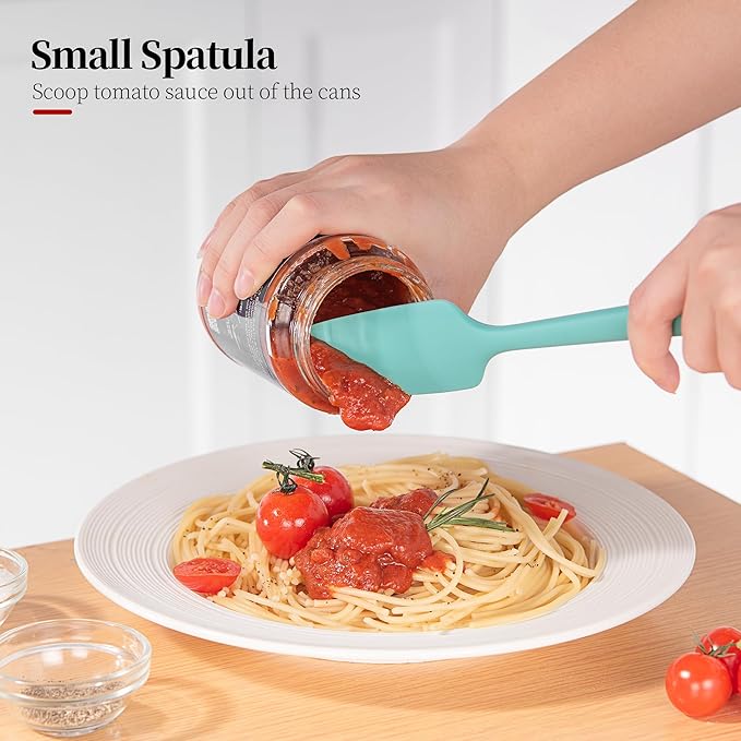Heat Resistant Silicone Spatula Set of 3, Luxiwise 600ºF High Temp Baking Scraper Cooking Utensils Non-Stick BPA-Free for Seamless Mixing, Folding, Scraping with Rubber Kitchen Essentials (Aqua Sky)