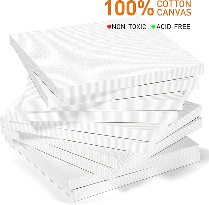 GOTIDEAL Stretched Canvases for Painting, 12x12" Inch Set of 7, Primed White - 100% Cotton Blank Art Square Canvas Boards for Painting for Acrylic Pouring, Oil Paint Dry & Wet Art Media
