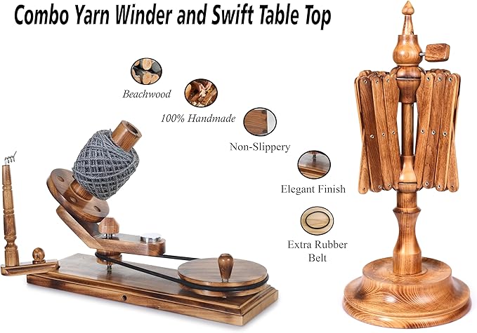 Handcrafted Wooden Yarn Ball Winder and Tabletop Swift - Winds 8-12 oz Yarn Balls for Crocheting & Knitting Craft, Durable and Smooth Yarn Winding Set (Antique Winder and Swift)