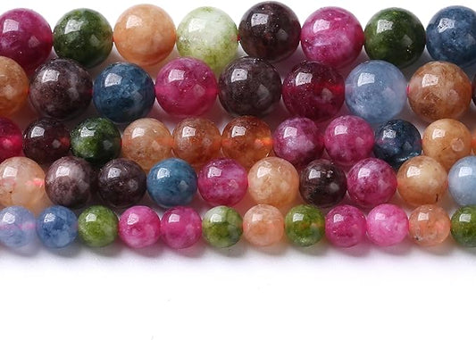 60pcs 6mm Natural Colorful Tourmaline Jade Stone Beads Round Loose Crystal Healing Energy Beads for Jewelry Making DIY Bracelet Necklace Earrings 15" (6mm, Colorful Tourmaline)
