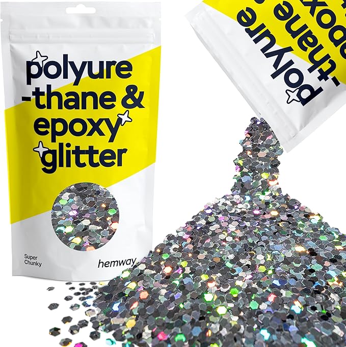 Hemway Glitter for Resin 100g Gun Metal Grey Holographic Metallic Crystals for Epoxy Craft Super Chunky Flakes Tumblers Wax Melt