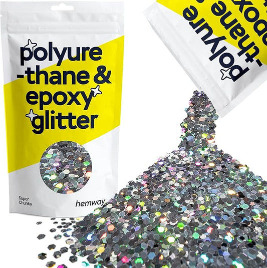 Hemway Glitter for Resin 100g Gun Metal Grey Holographic Metallic Crystals for Epoxy Craft Super Chunky Flakes Tumblers Wax Melt