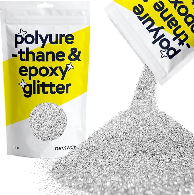 Hemway Polyurethane & Epoxy Resin Glitter 100g / 3.5oz Metallic Crystal Flake Additive for Flooring Jewelry Tumblers Glass Pigment - Fine (1/64" 0.015" 0.4mm) - Silver