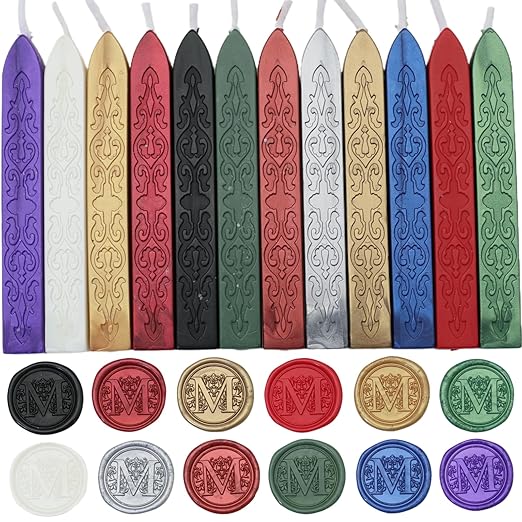 12Pcs Wax Sealing Sticks with Wicks, Assorted Colors Wax Seal Sticks Great for Vintage Mixed Color Waxsealsticks Letter Sealwax Stamp Wedding Invitations, Decoration (12-1)