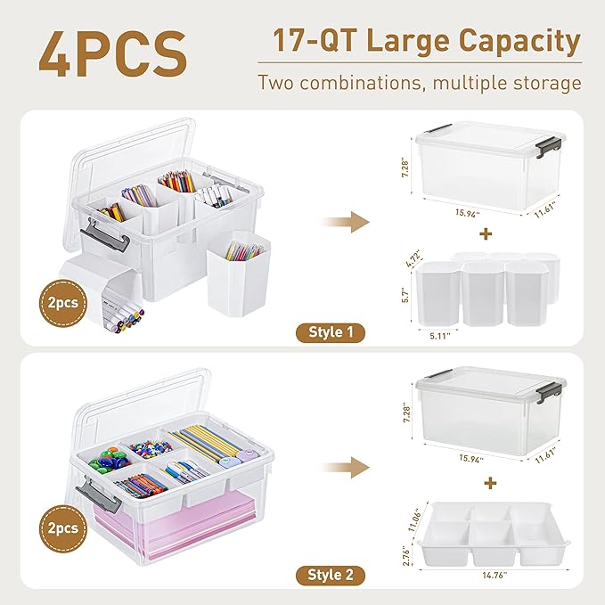 Citylife 17QT 4Packs Clear Craft Organizers and Storage Bins - Image 2
